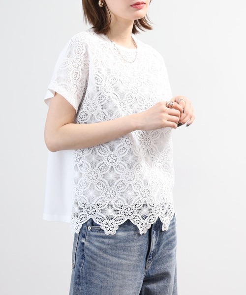 BRODIAEA(ブローディア)の「BRODIAEA 花柄レースカットソープルオーバー プレミアムコットン 半袖(Tシャツ/カットソー・レディース・ブラック/オフホワイト/ベージュ・40)」の9枚目の写真