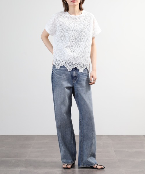 BRODIAEA(ブローディア)の「BRODIAEA 花柄レースカットソープルオーバー プレミアムコットン 半袖(Tシャツ/カットソー・レディース・ブラック/オフホワイト/ベージュ・40)」の10枚目の写真
