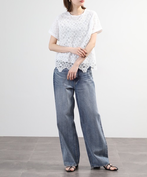 BRODIAEA(ブローディア)の「BRODIAEA 花柄レースカットソープルオーバー プレミアムコットン 半袖(Tシャツ/カットソー・レディース・ブラック/オフホワイト/ベージュ・40)」の11枚目の写真