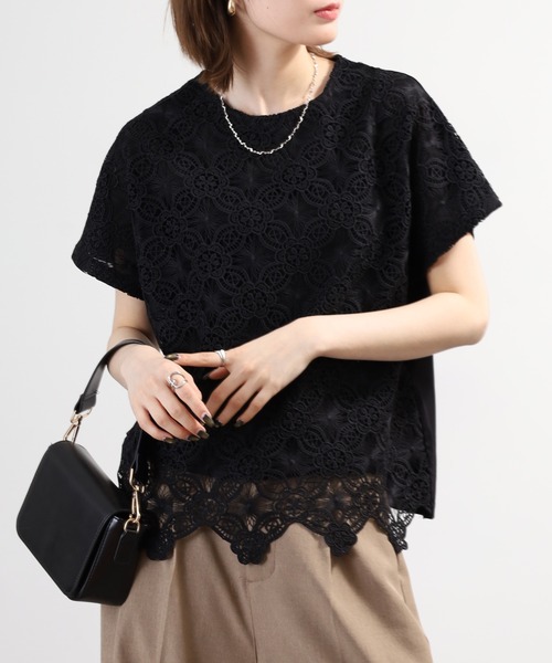 BRODIAEA(ブローディア)の「BRODIAEA 花柄レースカットソープルオーバー プレミアムコットン 半袖(Tシャツ/カットソー・レディース・ブラック/オフホワイト/ベージュ・40)」の13枚目の写真