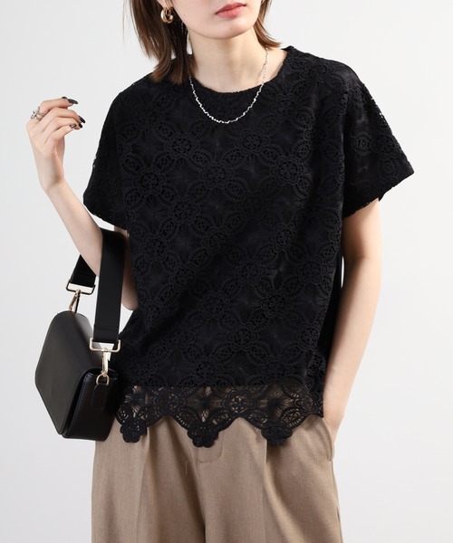BRODIAEA(ブローディア)の「BRODIAEA 花柄レースカットソープルオーバー プレミアムコットン 半袖(Tシャツ/カットソー・レディース・ブラック/オフホワイト/ベージュ・40)」の16枚目の写真