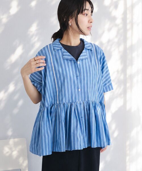 CRAFT STANDARD BOUTIQUE(クラフトスタンダードブティック)の「インド製ペプラムブラウス ◆(シャツ/ブラウス・レディース・ブラック/レッド/ホワイト/ストライプ・FREE)」の11枚目の写真