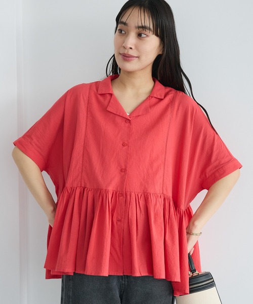 CRAFT STANDARD BOUTIQUE(クラフトスタンダードブティック)の「インド製ペプラムブラウス ◆(シャツ/ブラウス・レディース・ブラック/レッド/ホワイト/ストライプ・FREE)」の3枚目の写真