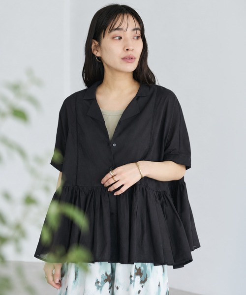 CRAFT STANDARD BOUTIQUE(クラフトスタンダードブティック)の「インド製ペプラムブラウス ◆(シャツ/ブラウス・レディース・ブラック/レッド/ホワイト/ストライプ・FREE)」の1枚目の写真