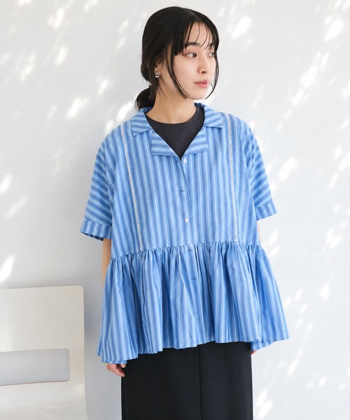CRAFT STANDARD BOUTIQUE(クラフトスタンダードブティック)の「インド製ペプラムブラウス ◆(シャツ/ブラウス・レディース・ブラック/レッド/ホワイト/ストライプ・FREE)」の6枚目の写真