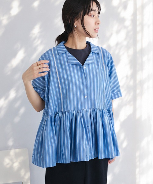 CRAFT STANDARD BOUTIQUE(クラフトスタンダードブティック)の「インド製ペプラムブラウス ◆(シャツ/ブラウス・レディース・ブラック/レッド/ホワイト/ストライプ・FREE)」の5枚目の写真