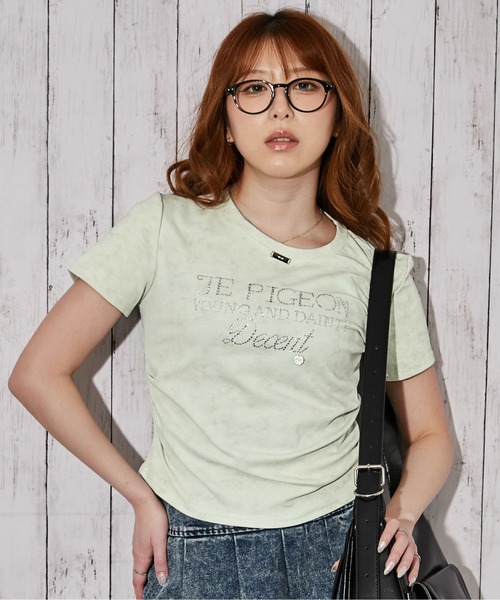 GORGE（ゴージ）の「《ラインストーンロゴ×ムラ染め》Tシャツ／ストリート×Y2K／春夏／全3色（Tシャツ/カットソー・レディース・ミント/ブラック/オフホワイト・F）」の3枚目の写真