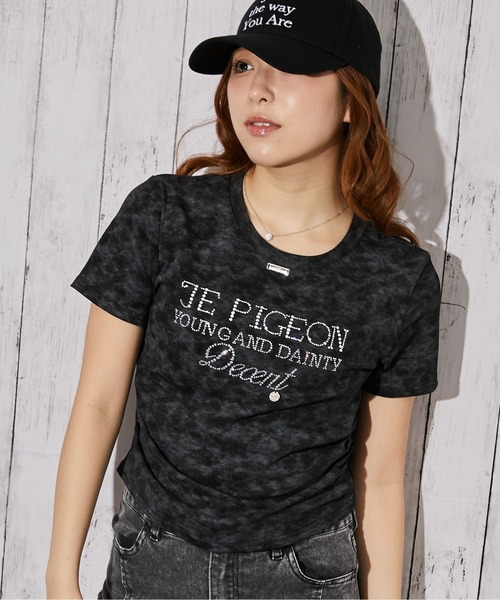 GORGE（ゴージ）の「《ラインストーンロゴ×ムラ染め》Tシャツ／ストリート×Y2K／春夏／全3色（Tシャツ/カットソー・レディース・ミント/ブラック/オフホワイト・F）」の2枚目の写真