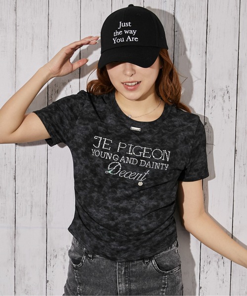 GORGE（ゴージ）の「《ラインストーンロゴ×ムラ染め》Tシャツ／ストリート×Y2K／春夏／全3色（Tシャツ/カットソー・レディース・ミント/ブラック/オフホワイト・F）」の5枚目の写真