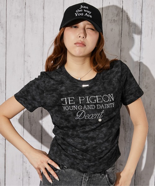 GORGE（ゴージ）の「《ラインストーンロゴ×ムラ染め》Tシャツ／ストリート×Y2K／春夏／全3色（Tシャツ/カットソー・レディース・ミント/ブラック/オフホワイト・F）」の6枚目の写真