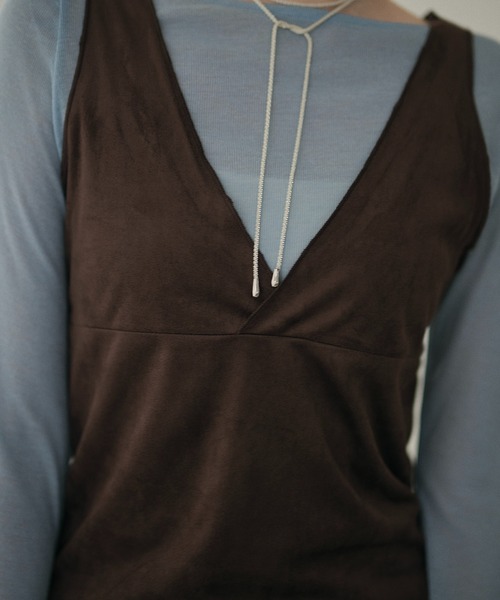 LAULEN(ローレン)の「suede like cache coeur back ribbon vest /スエード調カシュクールバックリボンベスト(ベスト・レディース・ブラウン/グレイッシュベージュ・FREE)」の7枚目の写真