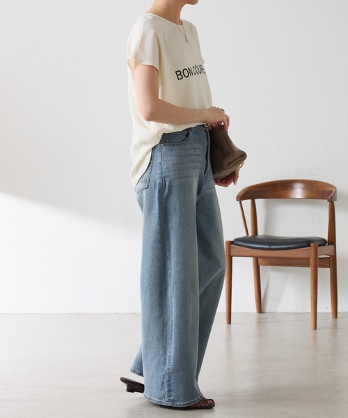 COLLAGE GALLARDAGALANTE（コラージュガリャルダガランテ）の「大人キレイ目フレンチロゴスリーブTシャツ/WEB限定（Tシャツ/カットソー・レディース・チャコールグレー/オフホワイト・FREE）」の16枚目の写真