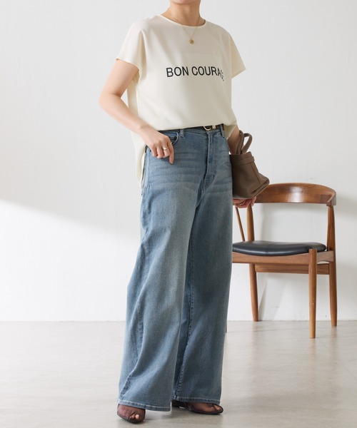 COLLAGE GALLARDAGALANTE（コラージュガリャルダガランテ）の「大人キレイ目フレンチロゴスリーブTシャツ/WEB限定（Tシャツ/カットソー・レディース・チャコールグレー/オフホワイト・FREE）」の17枚目の写真