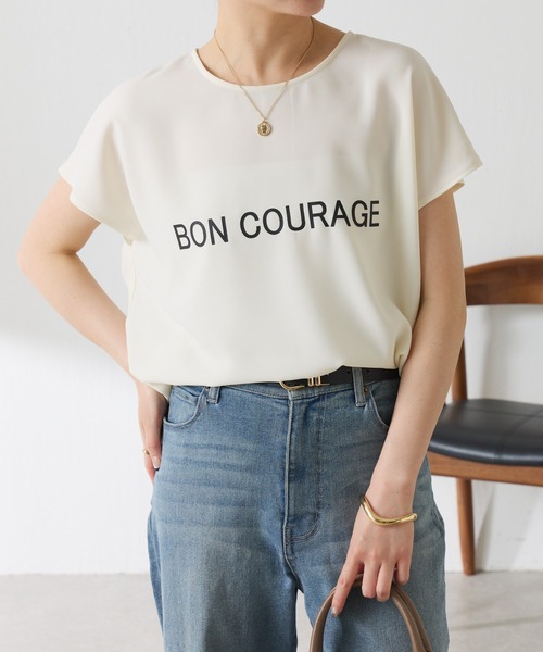 COLLAGE GALLARDAGALANTE（コラージュガリャルダガランテ）の「大人キレイ目フレンチロゴスリーブTシャツ/WEB限定（Tシャツ/カットソー・レディース・チャコールグレー/オフホワイト・FREE）」の9枚目の写真