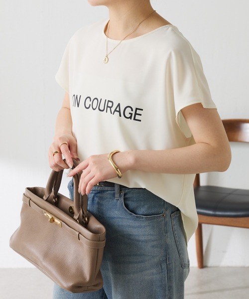 COLLAGE GALLARDAGALANTE（コラージュガリャルダガランテ）の「大人キレイ目フレンチロゴスリーブTシャツ/WEB限定（Tシャツ/カットソー・レディース・チャコールグレー/オフホワイト・FREE）」の5枚目の写真