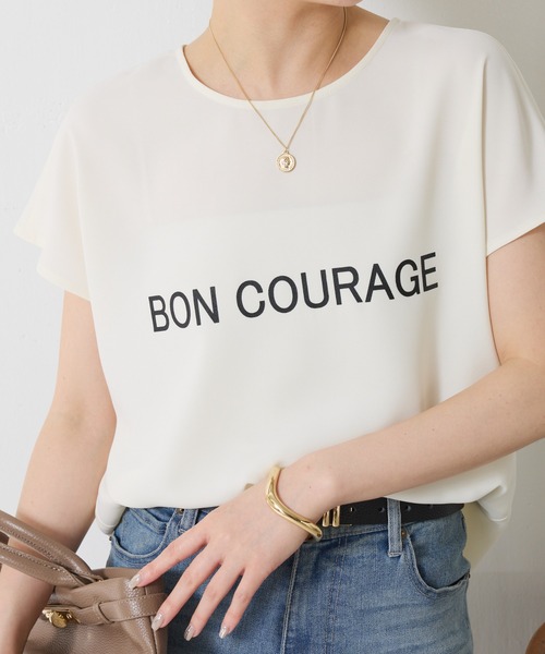 COLLAGE GALLARDAGALANTE（コラージュガリャルダガランテ）の「大人キレイ目フレンチロゴスリーブTシャツ/WEB限定（Tシャツ/カットソー・レディース・チャコールグレー/オフホワイト・FREE）」の13枚目の写真