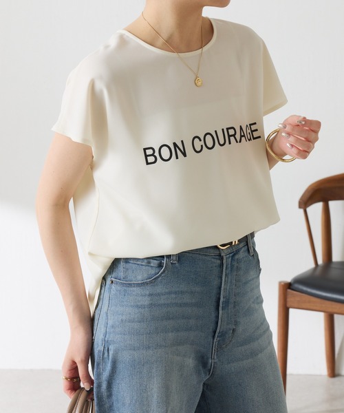 COLLAGE GALLARDAGALANTE（コラージュガリャルダガランテ）の「大人キレイ目フレンチロゴスリーブTシャツ/WEB限定（Tシャツ/カットソー・レディース・チャコールグレー/オフホワイト・FREE）」の10枚目の写真