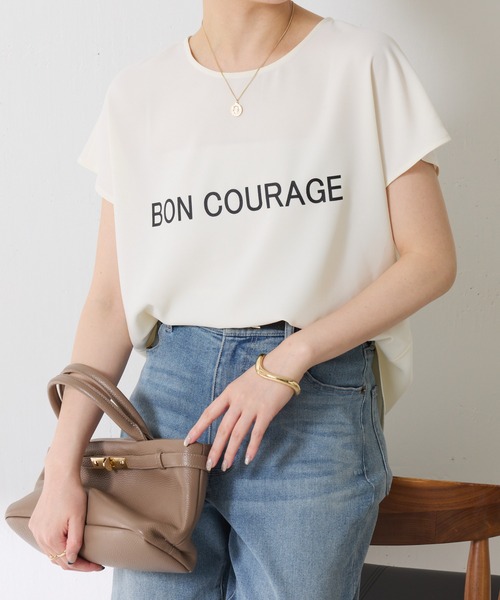 COLLAGE GALLARDAGALANTE（コラージュガリャルダガランテ）の「大人キレイ目フレンチロゴスリーブTシャツ/WEB限定（Tシャツ/カットソー・レディース・チャコールグレー/オフホワイト・FREE）」の11枚目の写真