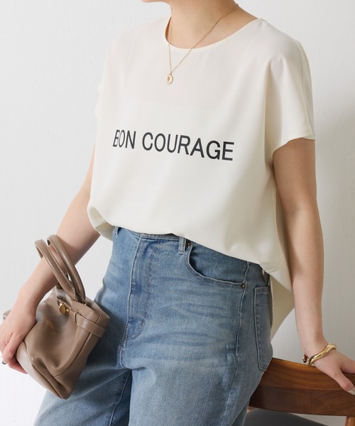 COLLAGE GALLARDAGALANTE（コラージュガリャルダガランテ）の「大人キレイ目フレンチロゴスリーブTシャツ/WEB限定（Tシャツ/カットソー・レディース・チャコールグレー/オフホワイト・FREE）」の12枚目の写真