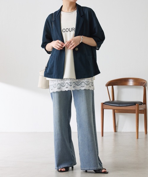 COLLAGE GALLARDAGALANTE（コラージュガリャルダガランテ）の「大人キレイ目フレンチロゴスリーブTシャツ/WEB限定（Tシャツ/カットソー・レディース・チャコールグレー/オフホワイト・FREE）」の18枚目の写真