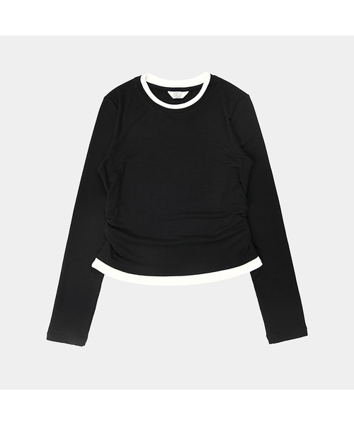 PIGMENT(ピグメント)の「配色シャーリングレイヤードTシャツ (YZTS2511025)(Tシャツ/カットソー・レディース・ブラック/パープル・FREE)」の1枚目の写真