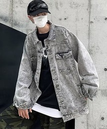 almo（アルモ）の「クラッシュ加工ブリーチブラックデニムGジャン/ジャケット(NEZ)（デニムジャケット）」