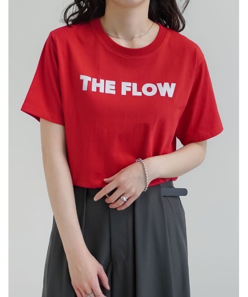 Re:EDIT（リエディ）の「[2026 SUMMER COLLECTION][UVカット][接触冷感]プレーティング天竺フロッキーロゴプリントTシャツ（Tシャツ/カットソー・レディース・ブラック/ホワイト×ブラック/ホワイト×ネイビー/チャコール/ベージュ/レッド・MEDIUM/LARGE）」の6枚目の写真