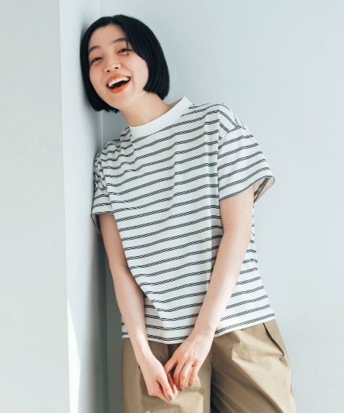THREE FIFTY STANDARD（スリーフィフティースタンダード）の「ＴＨＲＥＥ　ＦＩＦＴＹ　ＳＴＡＮＤＡＲＤ　こだわりボーダーＴシャツ（Tシャツ/カットソー・レディース・ブルー系その他/ホワイト系その他/ブラウン系その他・M/L/LL/3L）」の2枚目の写真
