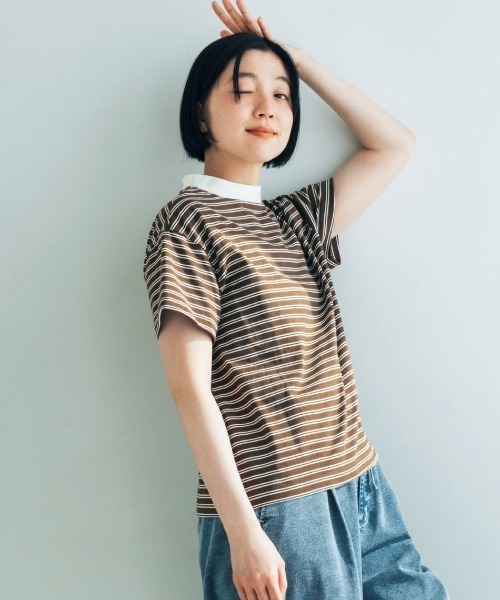 THREE FIFTY STANDARD（スリーフィフティースタンダード）の「ＴＨＲＥＥ　ＦＩＦＴＹ　ＳＴＡＮＤＡＲＤ　こだわりボーダーＴシャツ（Tシャツ/カットソー・レディース・ブルー系その他/ホワイト系その他/ブラウン系その他・M/L/LL/3L）」の3枚目の写真