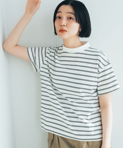 THREE FIFTY STANDARD（スリーフィフティースタンダード）の「ＴＨＲＥＥ　ＦＩＦＴＹ　ＳＴＡＮＤＡＲＤ　こだわりボーダーＴシャツ（Tシャツ/カットソー・レディース・ブルー系その他/ホワイト系その他/ブラウン系その他・M/L/LL/3L）」の4枚目の写真