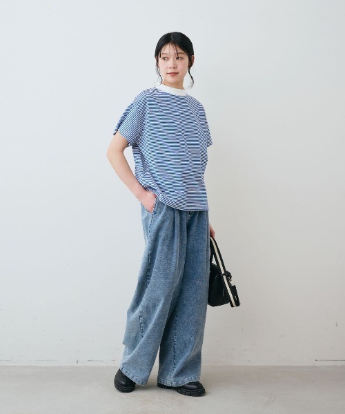 THREE FIFTY STANDARD（スリーフィフティースタンダード）の「ＴＨＲＥＥ　ＦＩＦＴＹ　ＳＴＡＮＤＡＲＤ　こだわりボーダーＴシャツ（Tシャツ/カットソー・レディース・ブルー系その他/ホワイト系その他/ブラウン系その他・M/L/LL/3L）」の8枚目の写真