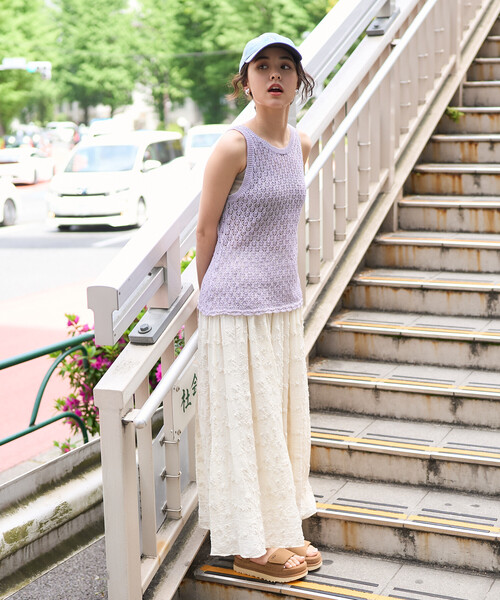 FREAK'S STORE(フリークスストア)の「透かし編み ニットタンクトップ/サマーニット/シアータンク(タンクトップ・レディース・オフホワイト/ブラウン/ラベンダー・FREE)」の6枚目の写真