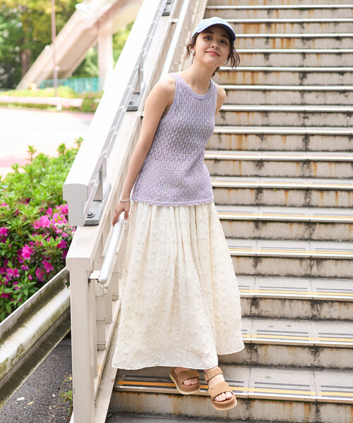FREAK'S STORE(フリークスストア)の「透かし編み ニットタンクトップ/サマーニット/シアータンク(タンクトップ・レディース・オフホワイト/ブラウン/ラベンダー・FREE)」の8枚目の写真