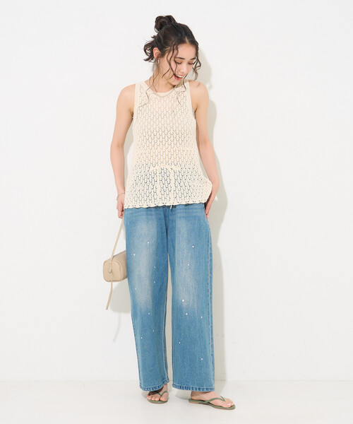 FREAK'S STORE(フリークスストア)の「透かし編み ニットタンクトップ/サマーニット/シアータンク(タンクトップ・レディース・オフホワイト/ブラウン/ラベンダー・FREE)」の18枚目の写真