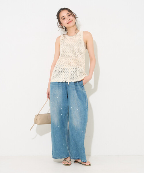 FREAK'S STORE(フリークスストア)の「透かし編み ニットタンクトップ/サマーニット/シアータンク(タンクトップ・レディース・オフホワイト/ブラウン/ラベンダー・FREE)」の19枚目の写真