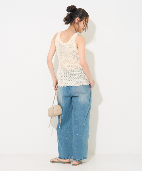 FREAK'S STORE(フリークスストア)の「透かし編み ニットタンクトップ/サマーニット/シアータンク(タンクトップ・レディース・オフホワイト/ブラウン/ラベンダー・FREE)」の21枚目の写真