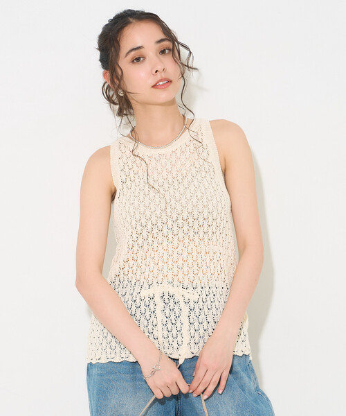 FREAK'S STORE(フリークスストア)の「透かし編み ニットタンクトップ/サマーニット/シアータンク(タンクトップ・レディース・オフホワイト/ブラウン/ラベンダー・FREE)」の22枚目の写真