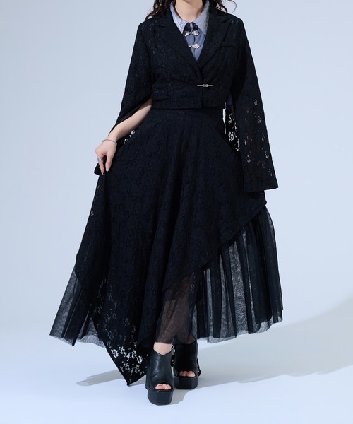 Ellno de Mavie(エルノデメヴィ)の「アシンメトリーフレアレーススカート/SETUP対応(スカート・レディース・パープル/ブラック/ブルー・FREE)」の14枚目の写真
