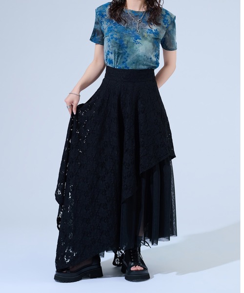 Ellno de Mavie(エルノデメヴィ)の「アシンメトリーフレアレーススカート/SETUP対応(スカート・レディース・パープル/ブラック/ブルー・FREE)」の16枚目の写真