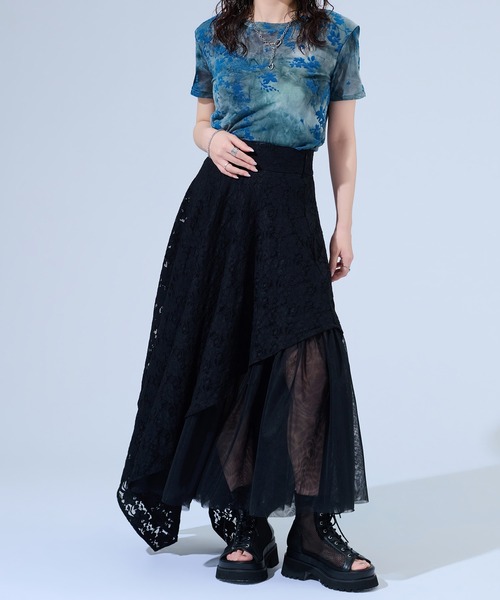 Ellno de Mavie(エルノデメヴィ)の「アシンメトリーフレアレーススカート/SETUP対応(スカート・レディース・パープル/ブラック/ブルー・FREE)」の15枚目の写真