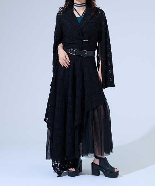Ellno de Mavie(エルノデメヴィ)の「アシンメトリーフレアレーススカート/SETUP対応(スカート・レディース・パープル/ブラック/ブルー・FREE)」の9枚目の写真