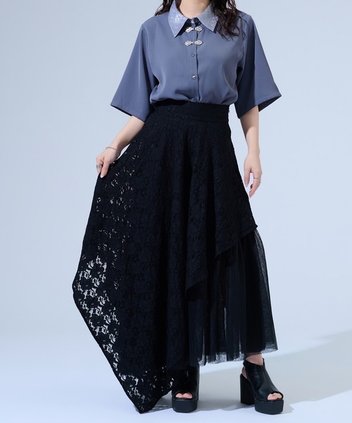 Ellno de Mavie(エルノデメヴィ)の「アシンメトリーフレアレーススカート/SETUP対応(スカート・レディース・パープル/ブラック/ブルー・FREE)」の18枚目の写真