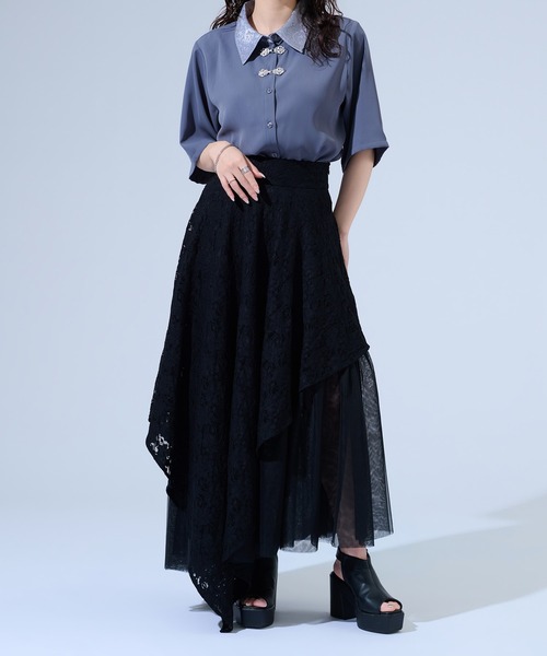 Ellno de Mavie(エルノデメヴィ)の「アシンメトリーフレアレーススカート/SETUP対応(スカート・レディース・パープル/ブラック/ブルー・FREE)」の17枚目の写真