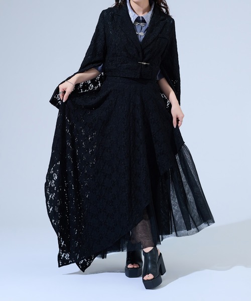 Ellno de Mavie(エルノデメヴィ)の「アシンメトリーフレアレーススカート/SETUP対応(スカート・レディース・パープル/ブラック/ブルー・FREE)」の8枚目の写真
