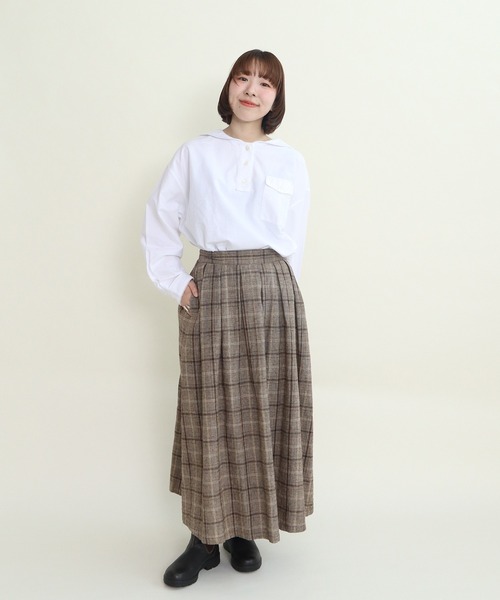 PAR ICI(パーリッシィ)の「コットン/リネン チェック 後ゴムスカート(スカート・レディース・ブラック系その他/ダークブラウン系・FREE)」の6枚目の写真