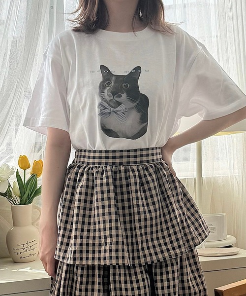etta(エタ)の「MEOWCATプリント半袖Tシャツ(Tシャツ/カットソー・レディース・ホワイト・MEDIUM)」の1枚目の写真