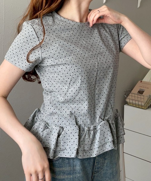merrylatte(メリーラテ)の「ドット 裾フリル Tシャツ カットソー【NOUA】(Tシャツ/カットソー・レディース・グレー/ホワイト・FREE)」の14枚目の写真