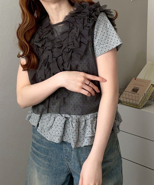 merrylatte(メリーラテ)の「ドット 裾フリル Tシャツ カットソー【NOUA】(Tシャツ/カットソー・レディース・グレー/ホワイト・FREE)」の12枚目の写真