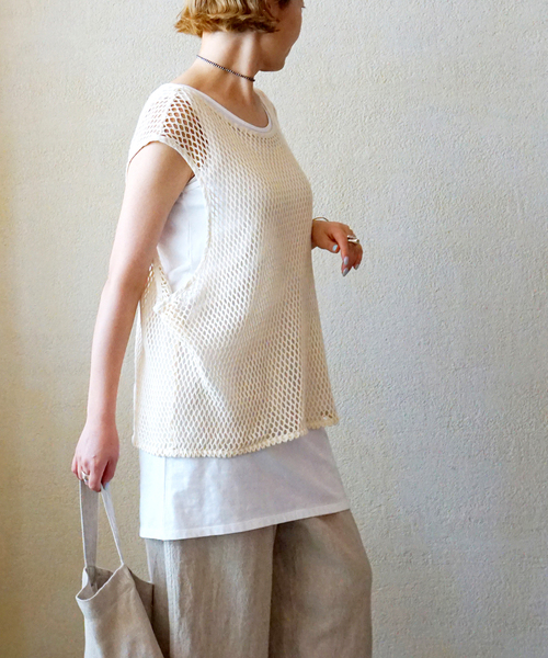 JOURNAL STANDARD LUXE(ジャーナルスタンダード ラックス)の「メッシュ タンク(シャツ/ブラウス・レディース・アイボリー/ブラック・FREE)」の2枚目の写真