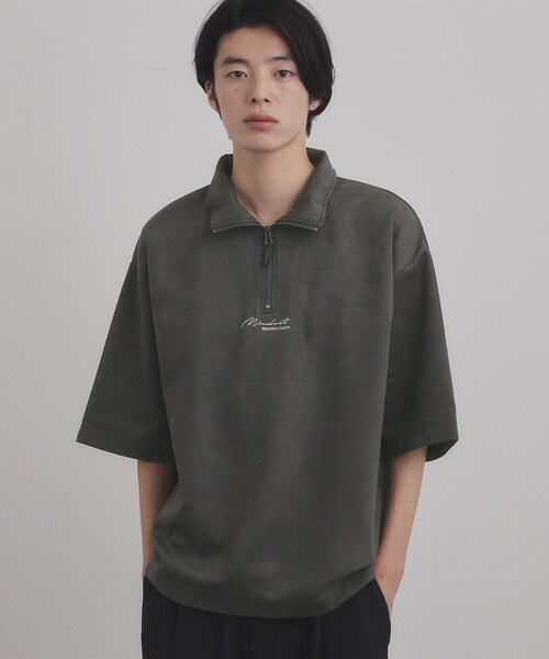 tk.TAKEO KIKUCHI(ティーケータケオキクチ)の「フェイクスエードハーフジップ(Tシャツ/カットソー・メンズ・チャコールグレー/ライトブルー/ライトグレー・02/03/04)」の2枚目の写真